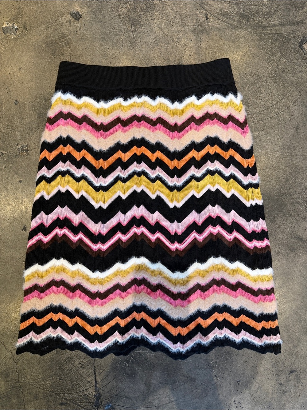 NWT Missoni Chevron Pattern Knit Skirt - Black with Pink, Yellow & Orange